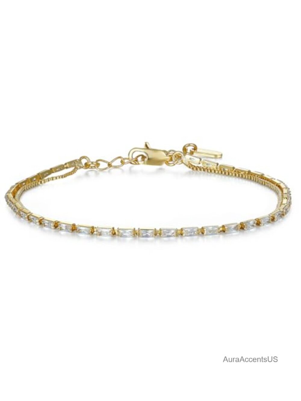 Dainty Double Layered Gold Plated Chain Bracelet for Women, Adjustable Link